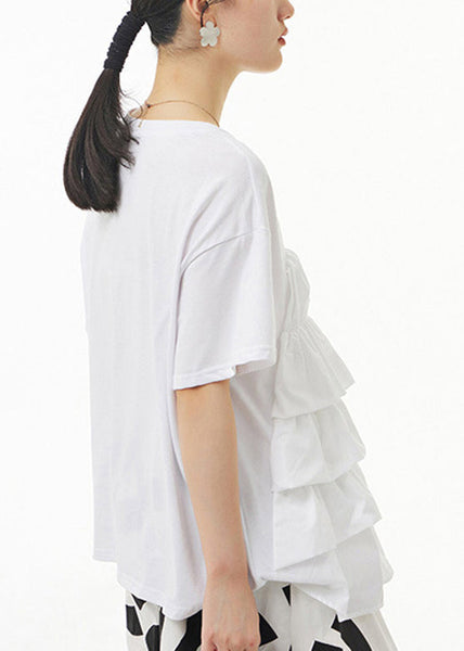 Modern White Patchwork Floral Solid Tops Summer LY1091