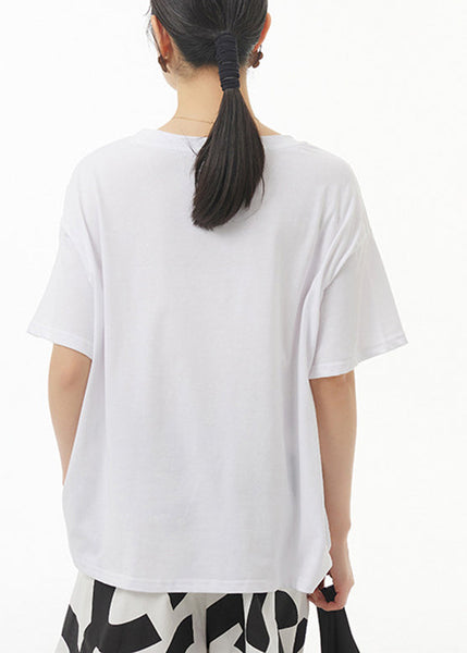 Modern White Patchwork Floral Solid Tops Summer LY1180