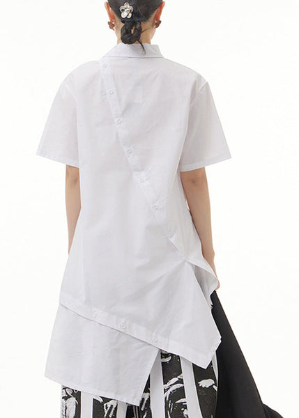 Modern White Peter Pan Collar Patchwork Solid Cotton Long Shirts Summer LY1203