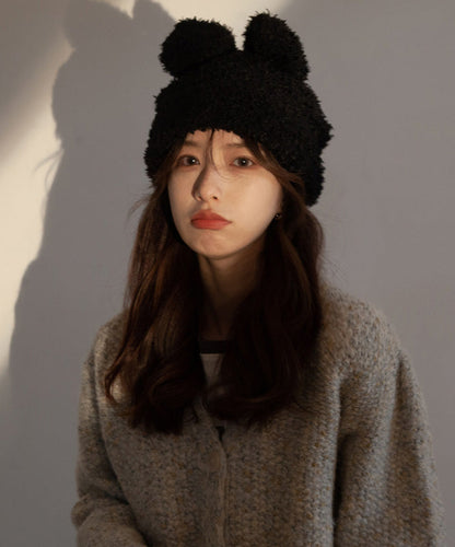 Modern White Rabbit Ears Warm Knit Bonnie Hat LY538