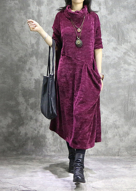 Mulberry Patchwork Solid Corduroy Long Dress Spring LC0017