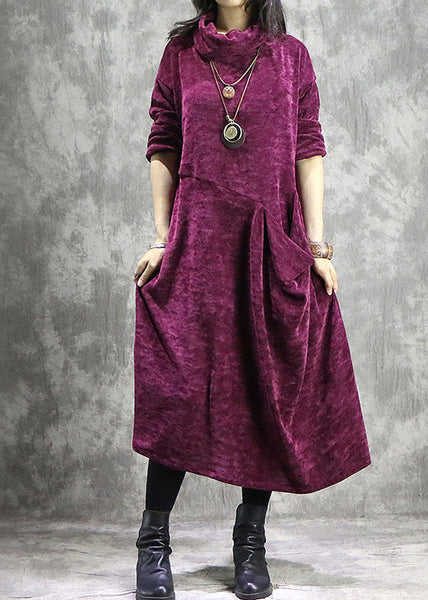 Mulberry Patchwork Solid Corduroy Long Dress Spring LC0017