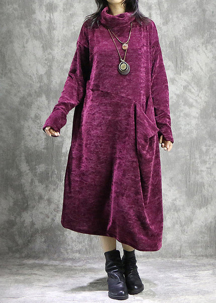 Mulberry Patchwork Solid Corduroy Long Dress Spring LC0017