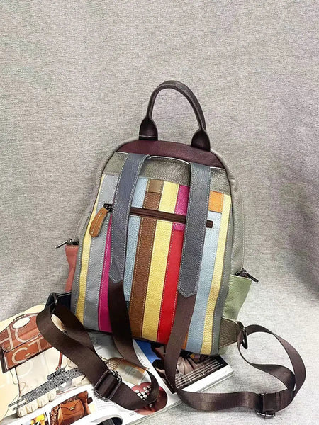 Multicolor Rhomboids Leather Spliced Zipper Backpack Ada Fashion