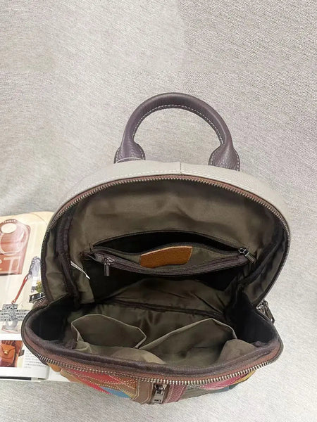 Multicolor Rhomboids Leather Spliced Zipper Backpack Ada Fashion