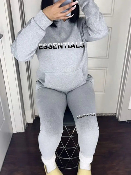 Essentials Letter Print Kangaroo Pocket Oversized Tracksuit Set AR5073