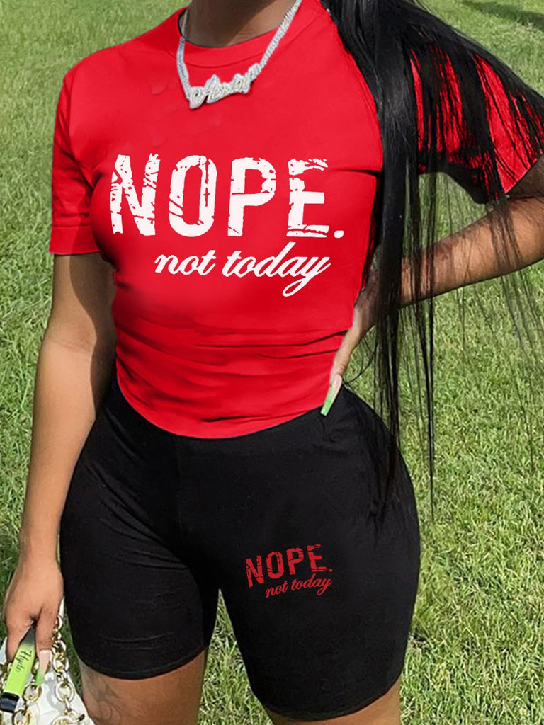 Nope Not Today Letter Print Shorts Set AR5010