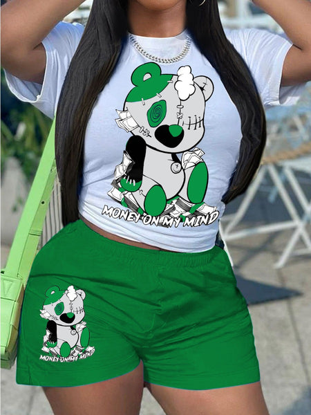 Cartoon Letter Print Shorts Set AR5012