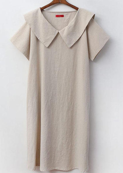Natural Apricot Peter Pan Collar Patchwork Cotton Dress Summer LY1331