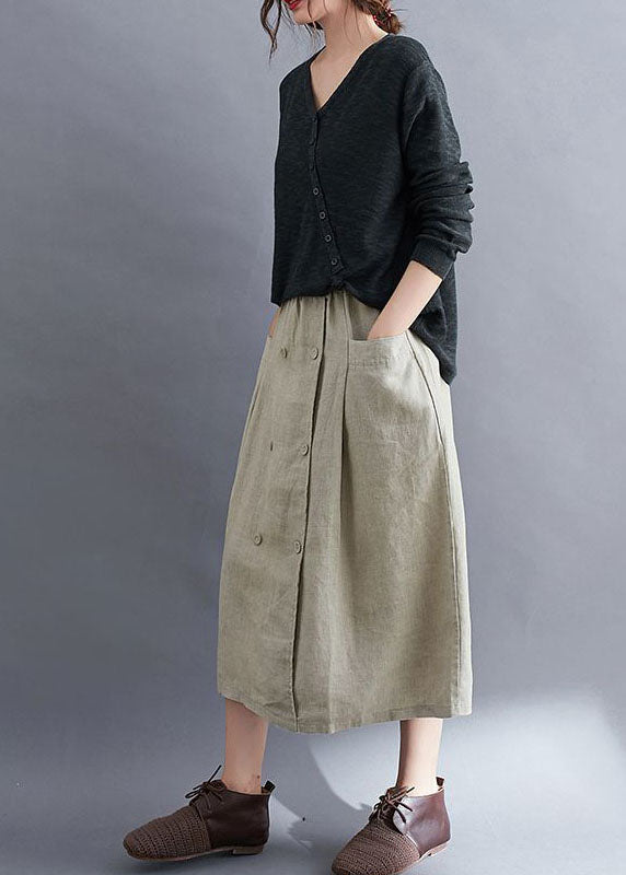 Natural Apricot Wrinkled Pockets Patchwork Linen Skirts Summer LY0610