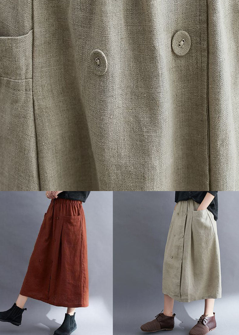 Natural Apricot Wrinkled Pockets Patchwork Linen Skirts Summer LY0610