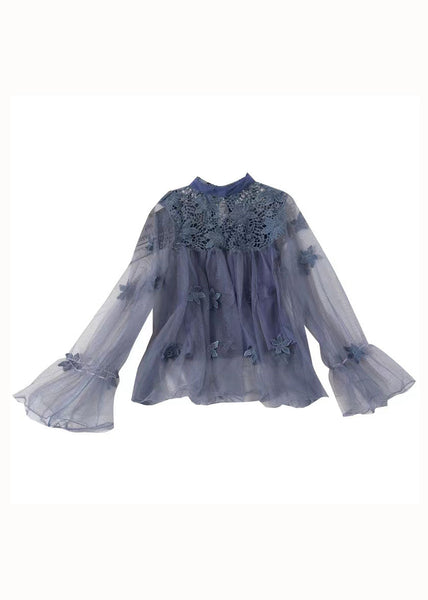Natural Blue Hollow Out Embroideried Patchwork Tulle Two Piece Set Spring LY1472