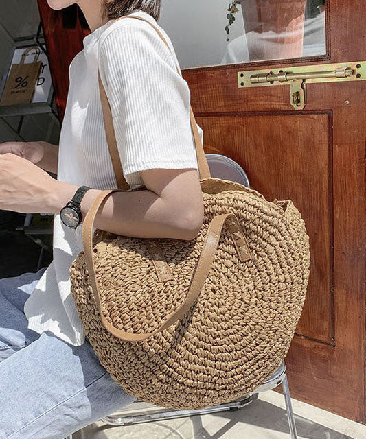 Natural Brown Hollow Out Straw Woven Satchel Bag Handbag LY1393