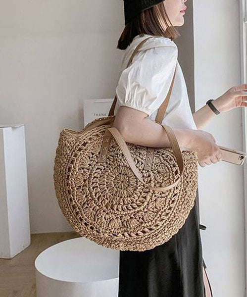Natural Brown Hollow Out Straw Woven Satchel Bag Handbag LY1393