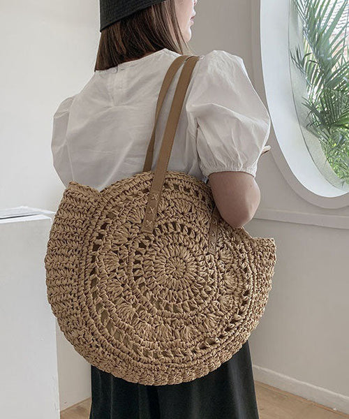 Natural Brown Hollow Out Straw Woven Satchel Bag Handbag LY1393