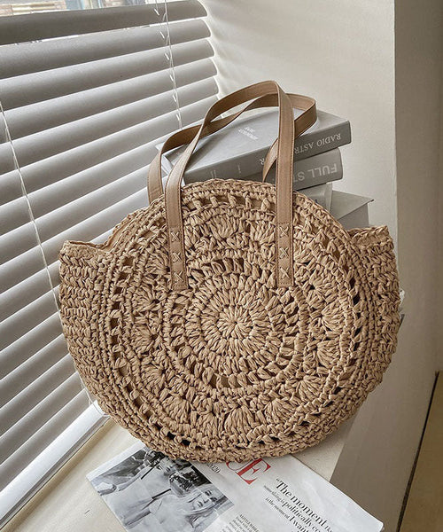 Natural Brown Hollow Out Straw Woven Satchel Bag Handbag LY1393