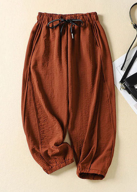 Natural Caramel Pockets Patchwork Cotton Lantern Pants Summer LY0590