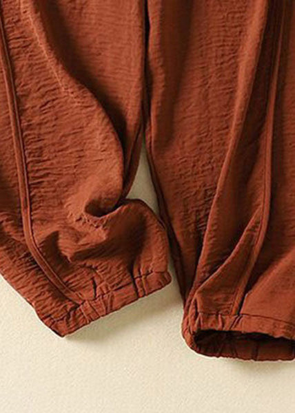 Natural Caramel Pockets Patchwork Cotton Lantern Pants Summer LY0590
