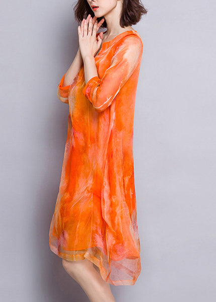 Robe longue d'été en tulle orange naturel à col en V TI1025