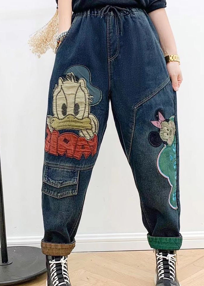 Navy Blue Elastic Waist Crop Harem Jeans TY1052