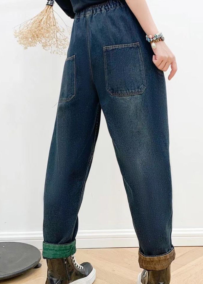 Navy Blue Elastic Waist Crop Harem Jeans TY1052