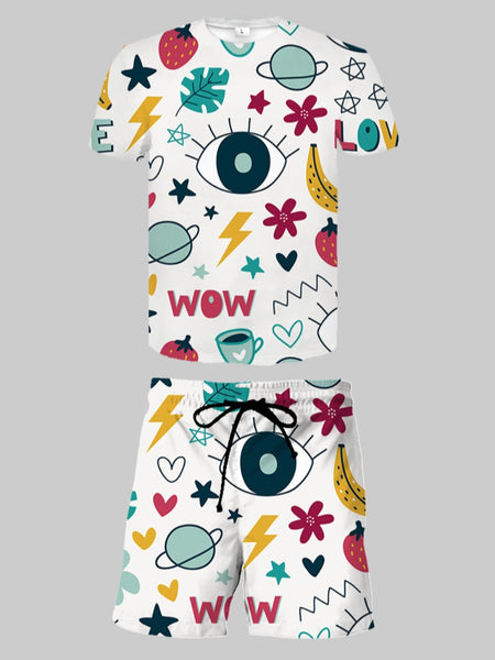 Men Star Eye Fruit Print Shorts Set AR70131