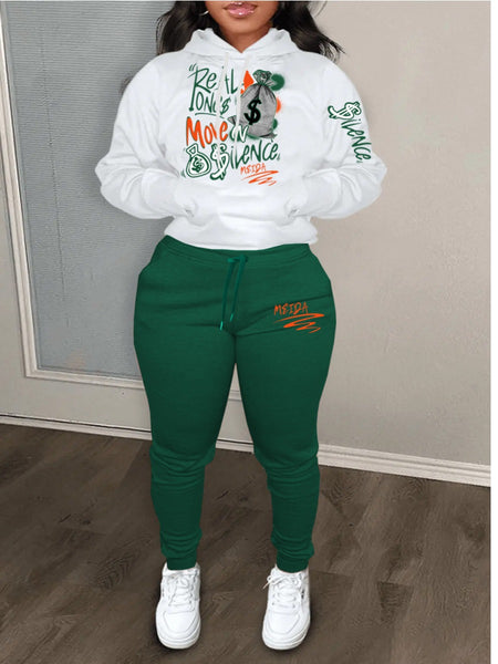 Teddy Bear Letter Print Kangaroo Pocket Tracksuit Set BO2116