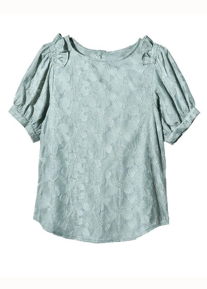 New Green O Neck Ruffled Patchwork Lace Shirt Tops Summer LY1474