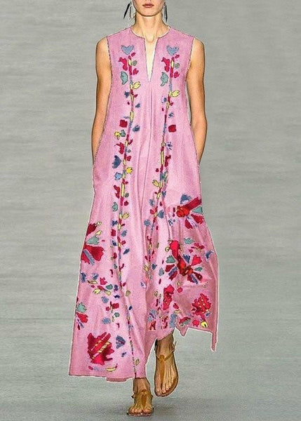 New Navy V Neck Print Chiffon Long Dress Sleeveless LY1925