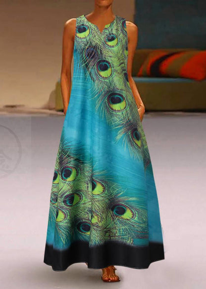 New Summer Green Fashion Feather Dress Sleeveless Long Dress LC0007