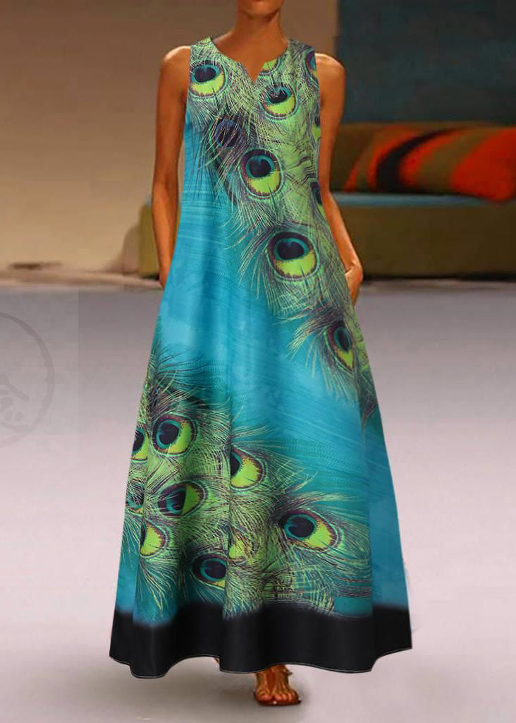 New Summer Green Fashion Feather Dress Sleeveless Long Dress LC0007