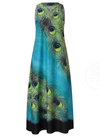 New Summer Green Fashion Feather Dress Sleeveless Long Dress LC0007