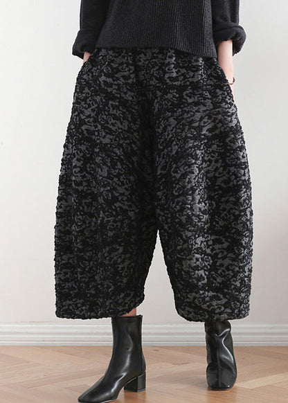 Novelty Black Print Elastic Waist Crop Harem Pants TQ1019