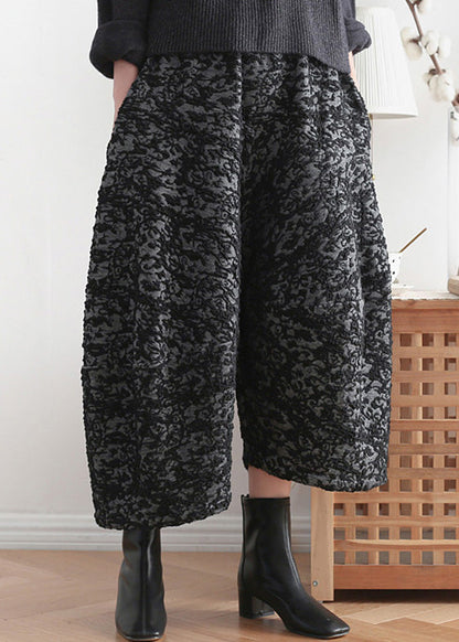 Novelty Black Print Elastic Waist Crop Harem Pants TQ1019