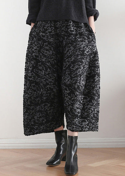 Novelty Black Print Elastic Waist Crop Harem Pants TQ1019