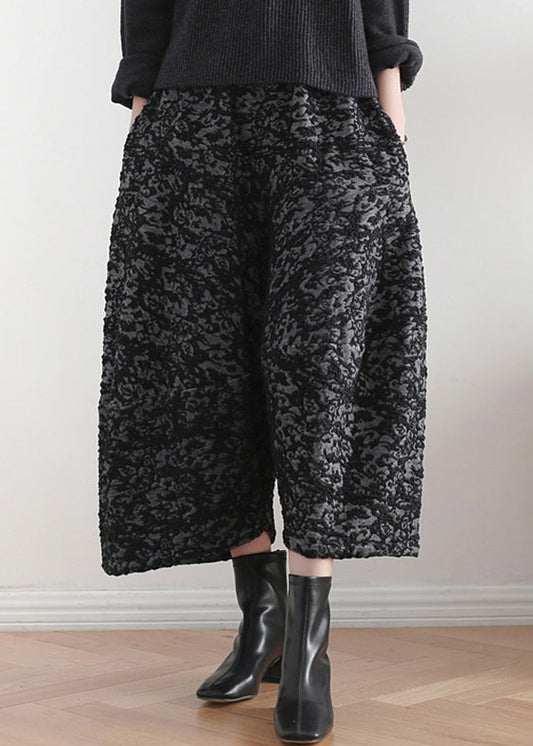 Novelty Black Print Elastic Waist Crop Harem Pants TQ1019