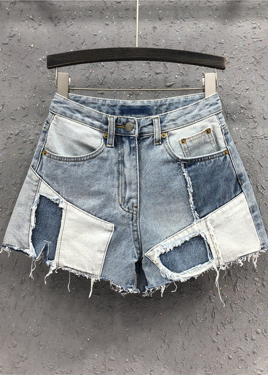 Novelty Blue Asymmetrical Patchwork High Waist Denim Shorts Summer TY1068