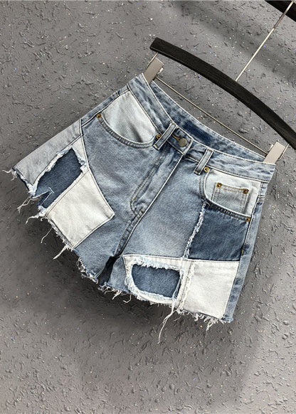 Novelty Blue Asymmetrical Patchwork High Waist Denim Shorts Summer TY1068