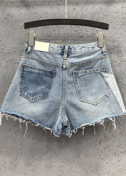 Novelty Blue Asymmetrical Patchwork High Waist Denim Shorts Summer TY1068