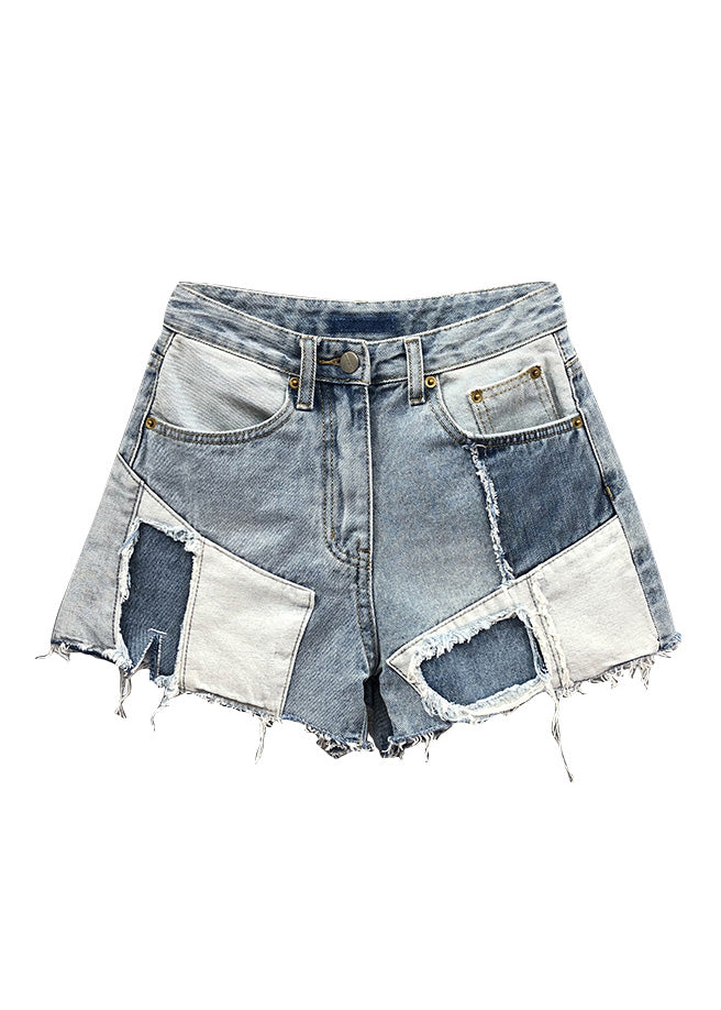 Novelty Blue Asymmetrical Patchwork High Waist Denim Shorts Summer TY1068