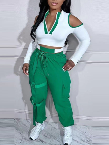 Cut Out Drawstring Side Pocket Pants Set BO5054 Furdela