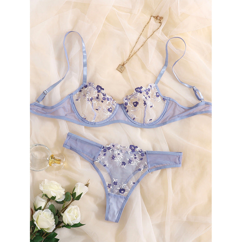 Sweet Purple Cute Floral Lingerie