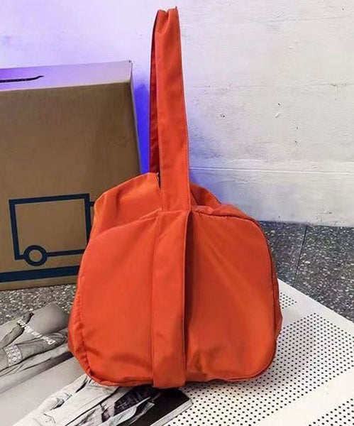 Orange Messenger Bag Nylon Oversize Patchwork Zippered LY1392