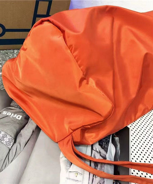 Orange Messenger Bag Nylon Oversize Patchwork Zippered LY1392