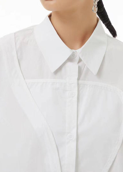 Chemise d'été asymétrique en coton noir biologique froissé à ouverture latérale LC0154