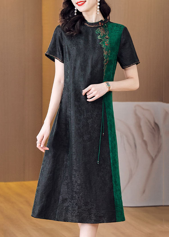 Organic Black Tasseled Embroideried Patchwork Silk Dress Summer LC0264