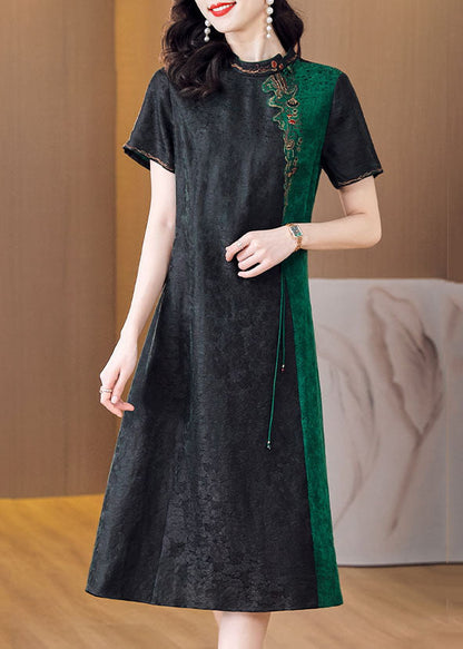 Organic Black Tasseled Embroideried Patchwork Silk Dress Summer LC0264