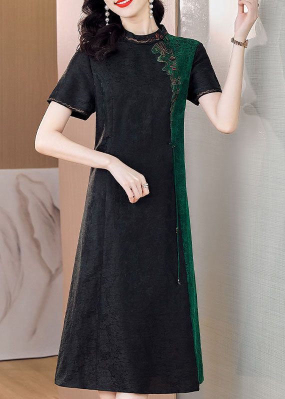 Organic Black Tasseled Embroideried Patchwork Silk Dress Summer LC0264