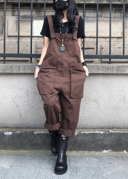 Organic Coffee Solid Overalls Jumpsuit Summer TY1001