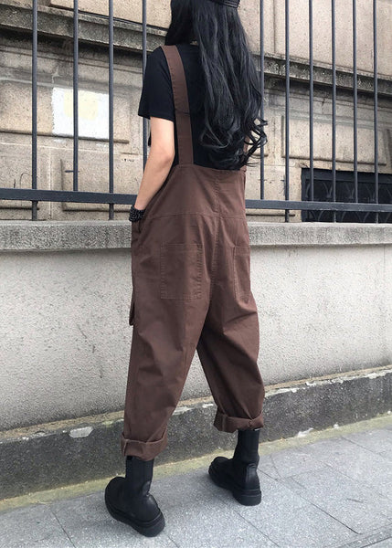 Organic Coffee Solid Overalls Jumpsuit Summer TY1001